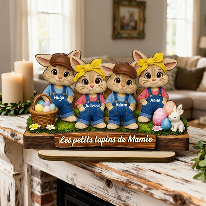 Lapins de Pâques pour mamie – Décoration en bois personnalisé avec petits lapins