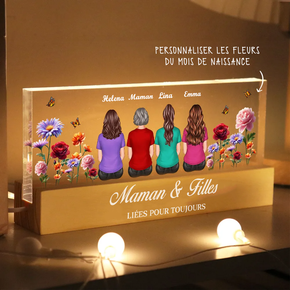 Veilleuse LED personnalisée avec fleurs de naissance – Cadeau pour la famille