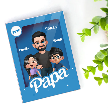 Bloc en acrylique personnalisé avec papa et enfants – Cadeau pour père et grand-père