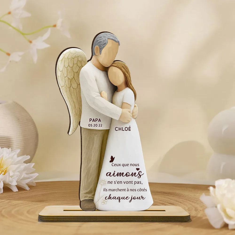 Fille avec maman ange / papa ange – Présentoir en bois personnalisé avec prénom – Cadeau commémoratif
