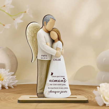 Fille avec maman ange / papa ange – Présentoir en bois personnalisé avec prénom – Cadeau commémoratif