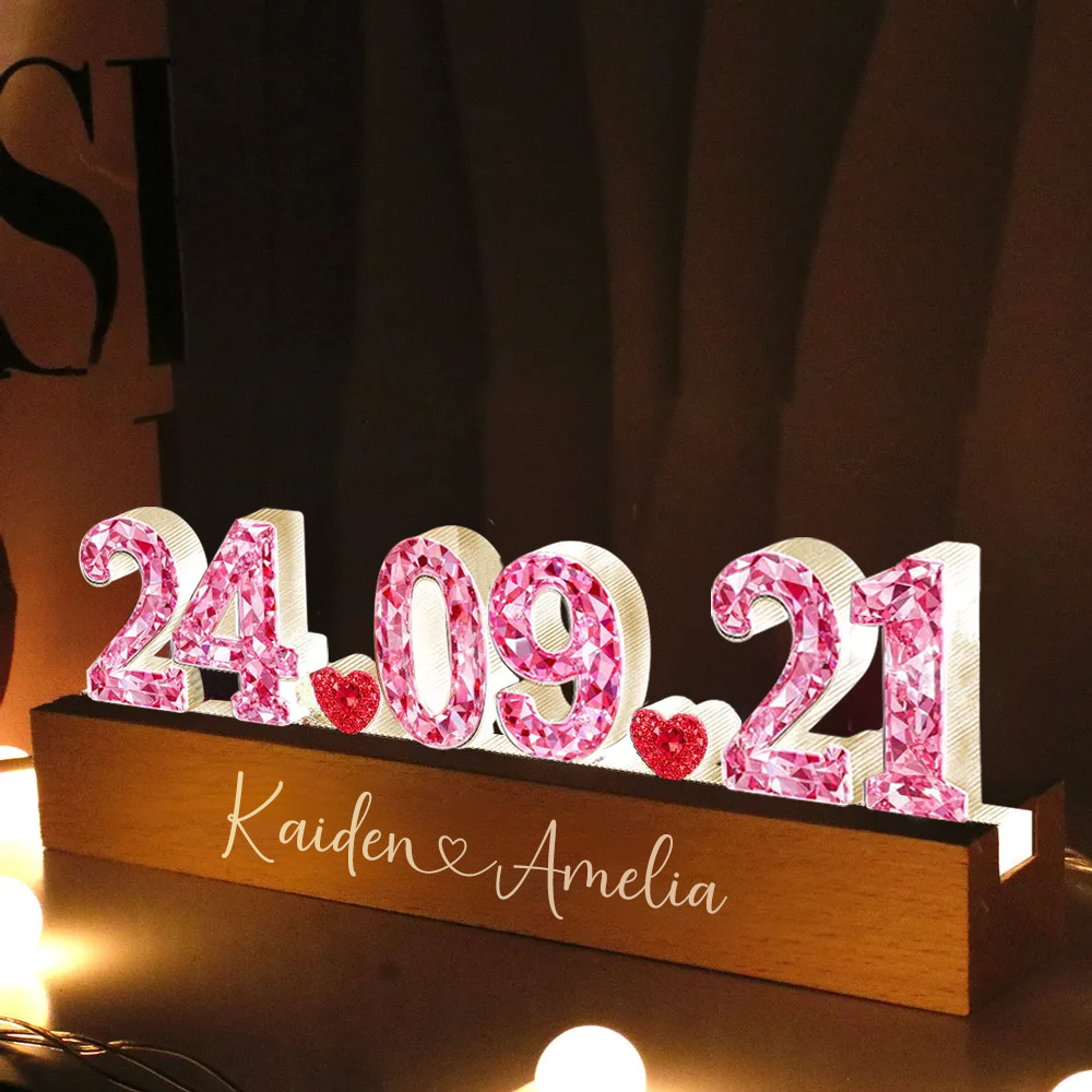 Anniversaire - Veilleuse LED personnalisée avec effet cristal Cadeau pour couple
