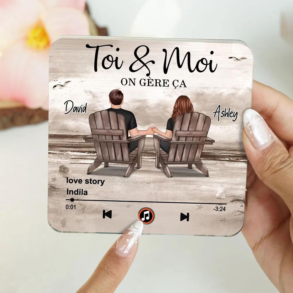 Aimant musical pour réfrigérateur avec 2 personnages, noms et citation Cadeau pour couple