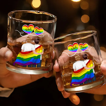 Couples arc-en-ciel – Verre à whisky personnalisé avec 2 personnages, pour couples LGBT