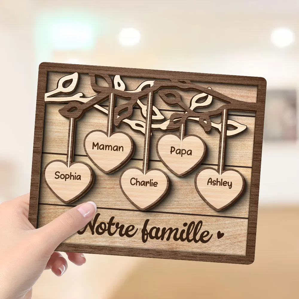 Arbre de famille – Plaque en bois personnalisée avec 2 à 13 prénoms, cadeau pour la famille