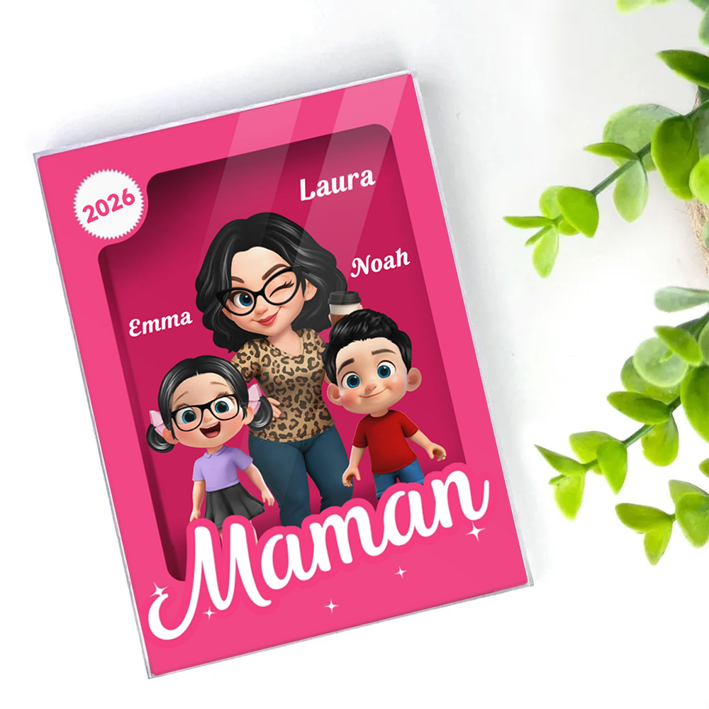 Bloc en acrylique personnalisé avec une femme et 1 à 5 enfants – Cadeau pour maman et mamie