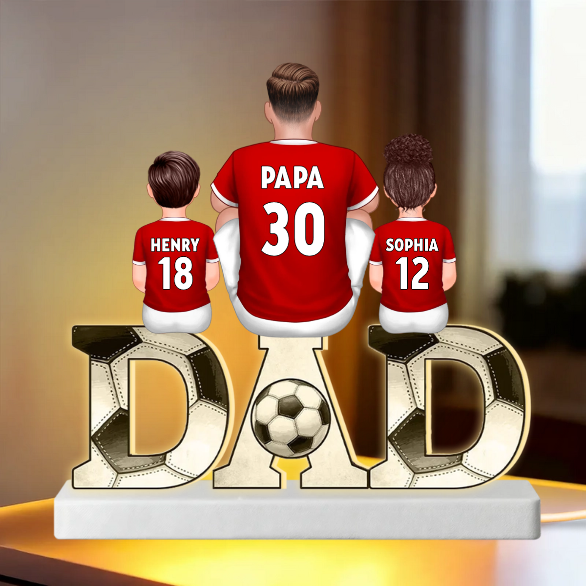 Papa et sa Dream Team – Lampe LED personnalisée football avec prénoms