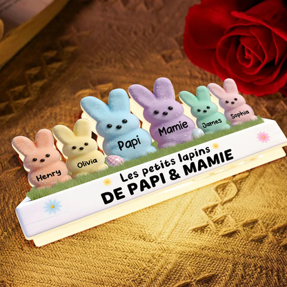 Lapins de Pâques pour mamie et papi – Boîte lumineuse LED personnalisée avec les prénoms des petits-enfants | Cadeau de Pâques pour grands-parents