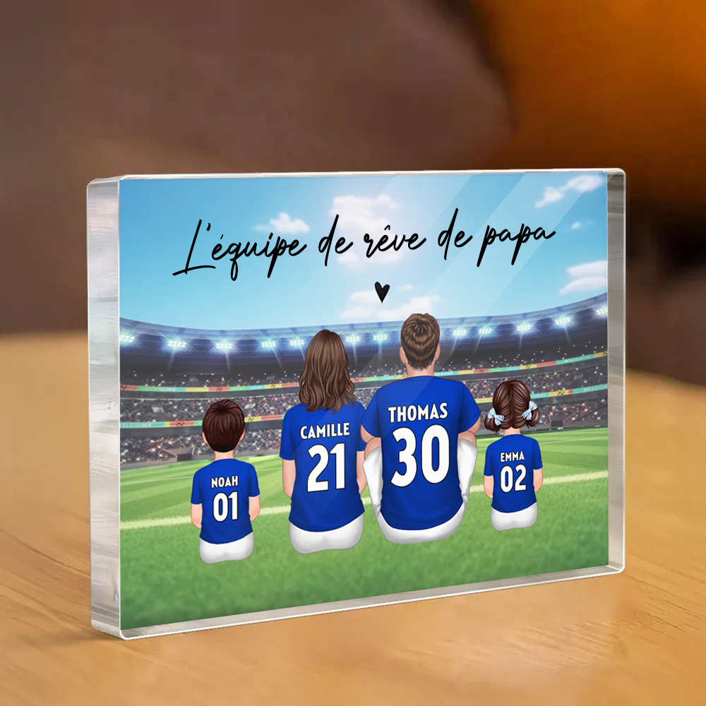 Bloc acrylique avec famille de footballeurs Cadeau pour papa et les fans de football