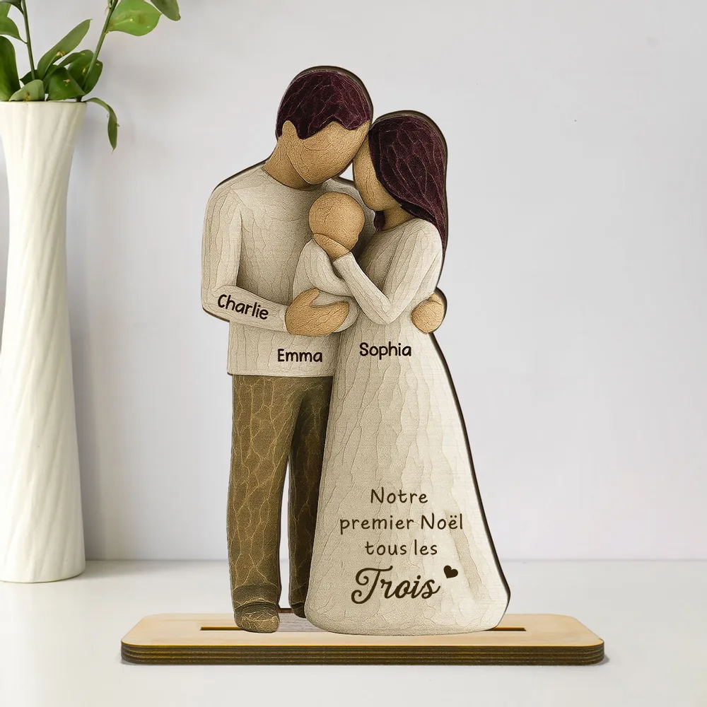 Parents avec bébé – Décoration en bois personnalisé avec gravure – Cadeau pour jeune papa et maman
