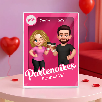 « Partenaires pour la vie » – Bloc en acrylique personnalisé avec 2 à 6 personnages – Cadeau pour couple et amis