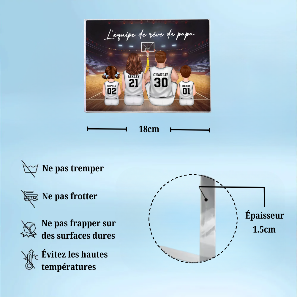 Bloc acrylique avec famille de basketteurs Cadeau pour papa et les fans de basket