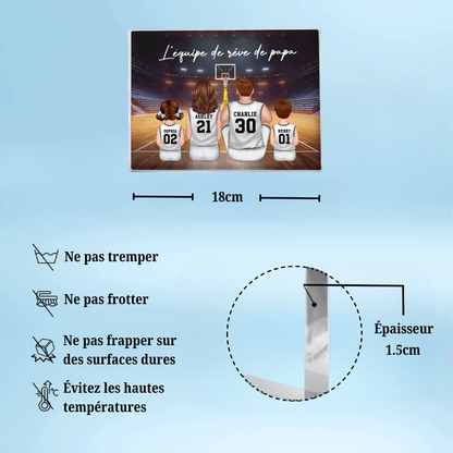 Bloc acrylique avec famille de basketteurs Cadeau pour papa et les fans de basket