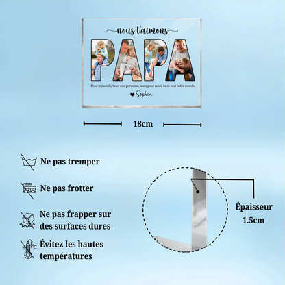 Bloc acrylique PAPA avec photos, texte et noms