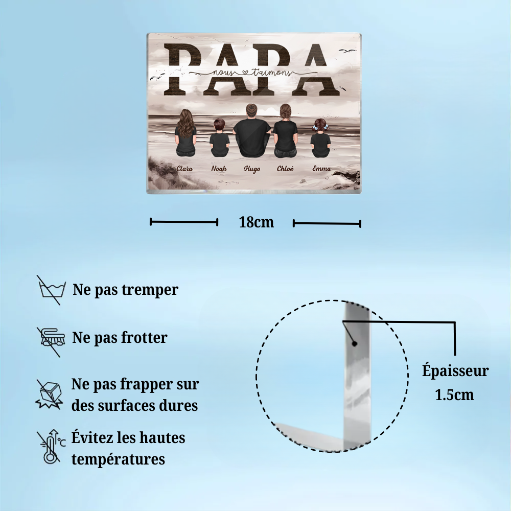 « Papa, nous t'aimons » Bloc acrylique avec famille pour papa et papi