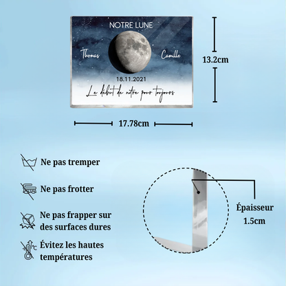 Notre Lune – Bloc en acrylique personnalisé avec phase de lune, cadeau pour couple