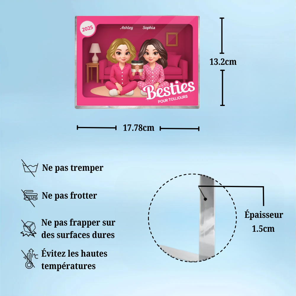 Bloc en acrylique personnalisé « Pyjama Party » avec 2 à 6 femmes – Cadeau pour meilleure amie et sœur