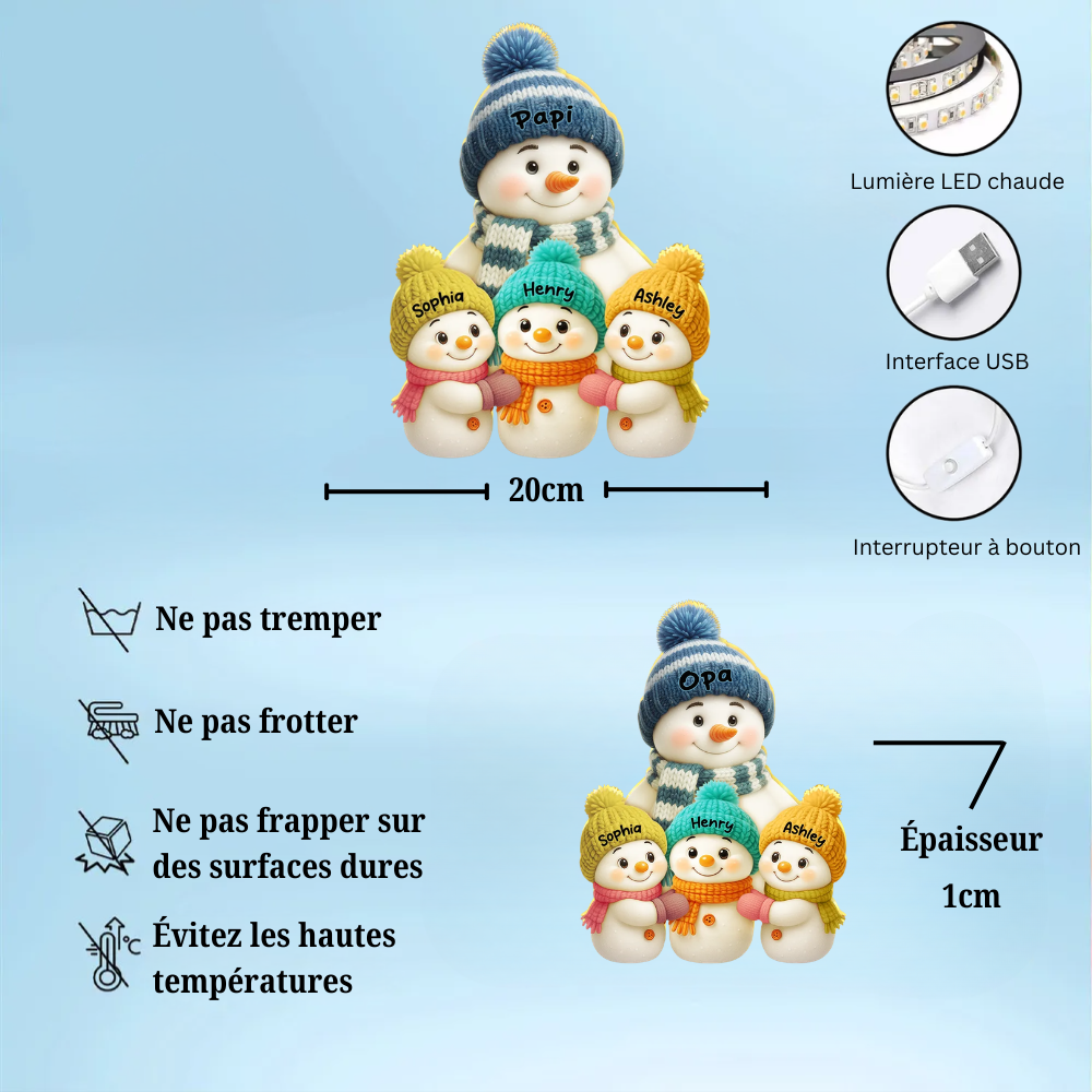 Boîte lumineuse personnalisée Bonhomme de Neige – Grands-parents & Petits-enfants