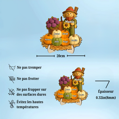 Plaque en bois personnalisée avec épouvantail et citrouilles – avec nom(s)