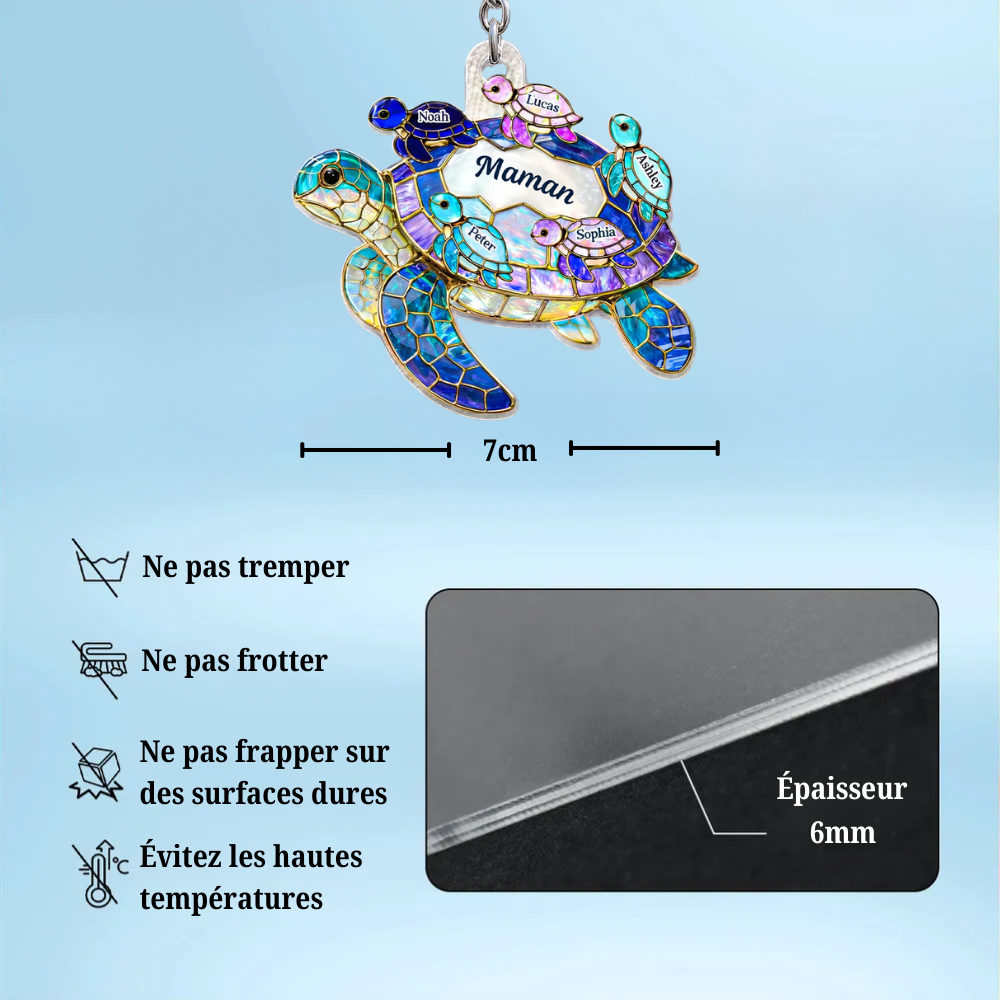 Porte-clés en acrylique avec tortues marines et prénoms – Cadeau pour mamie et maman