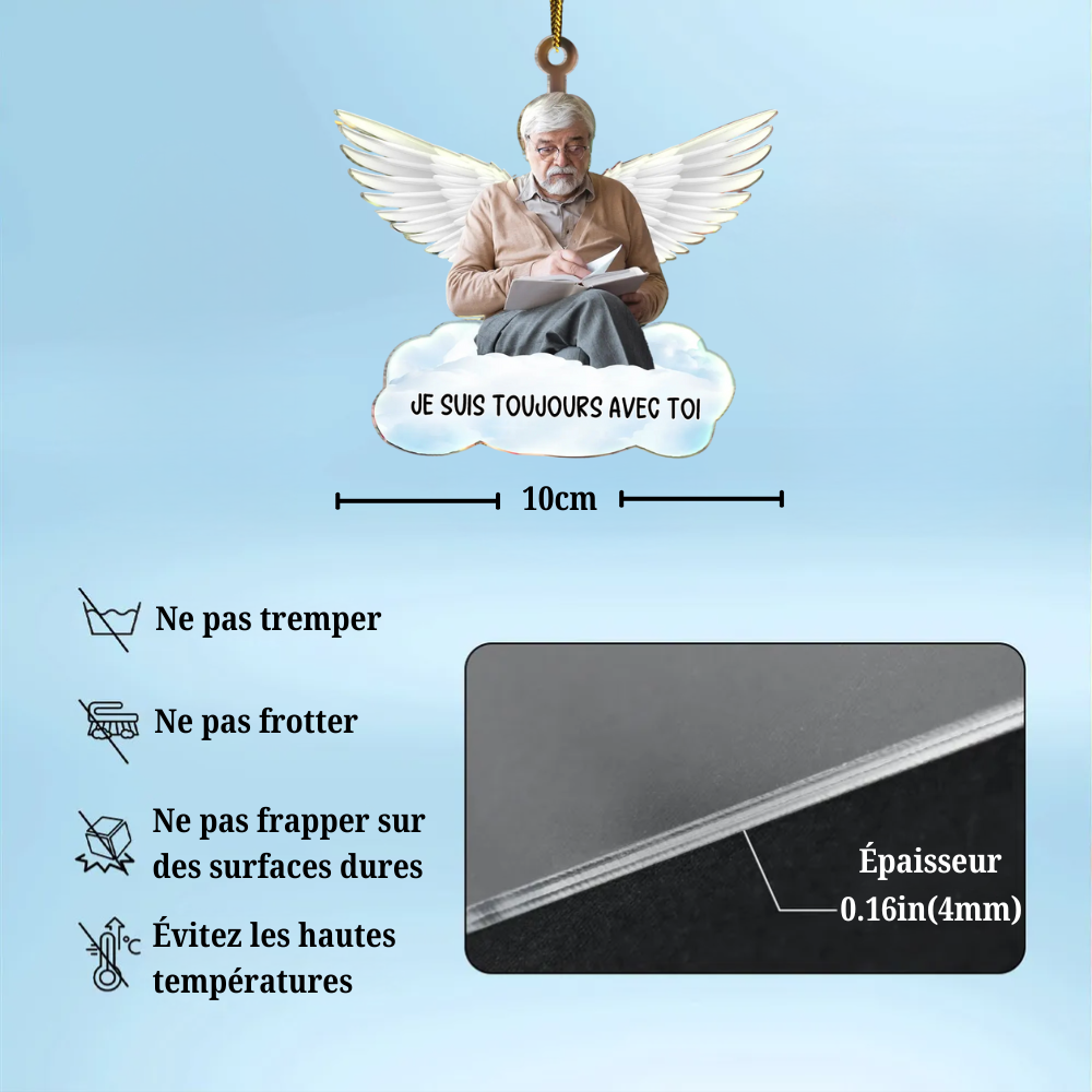 Ornement photo en acrylique avec ailes d’ange – Décoration de sapin de Noël commémorative