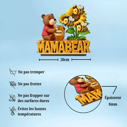 Décoration en bois personnalisé « Maman Ourse » avec abeilles – Cadeau pour maman et Papa