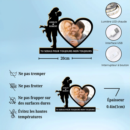 Boîte lumineuse personnalisée avec photo, nom et texte Cadeau pour couple