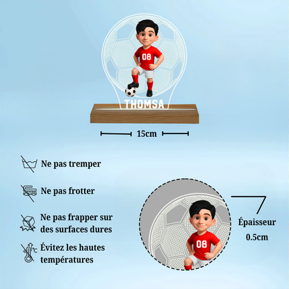 Enfant footballeur – Veilleuse LED personnalisée avec figurine et prénom – Cadeau pour fille et garçon