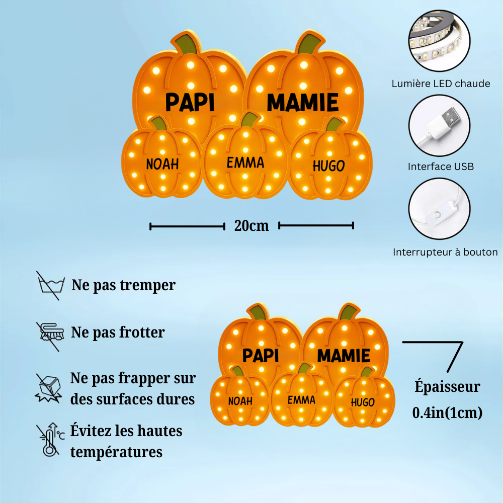 Boîte lumineuse personnalisée “Grand-mère & Grand-père – Champ de citrouilles”
