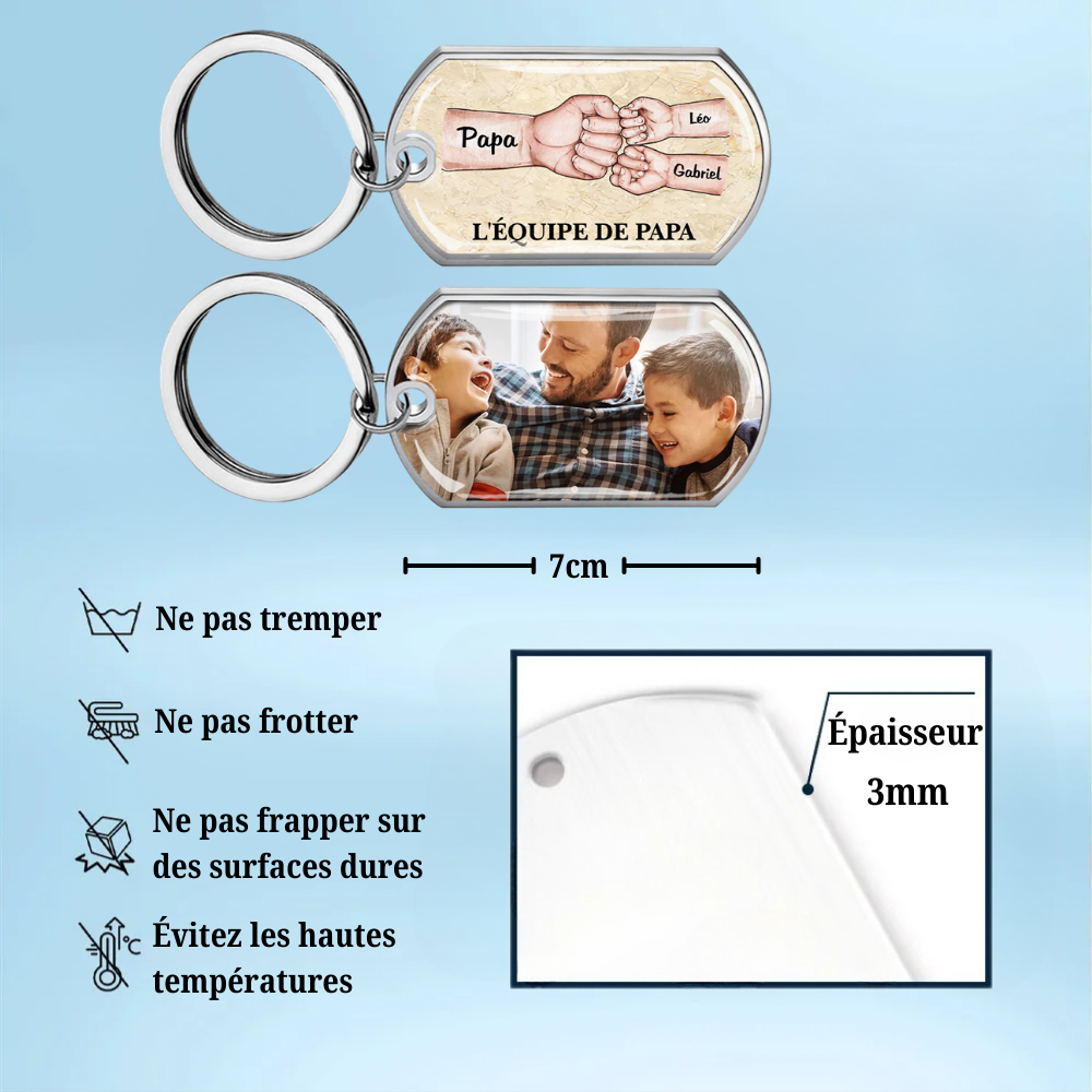 Porte-clés photo « poing contre poing » en acier inoxydable avec résine époxy – Cadeau pour papa