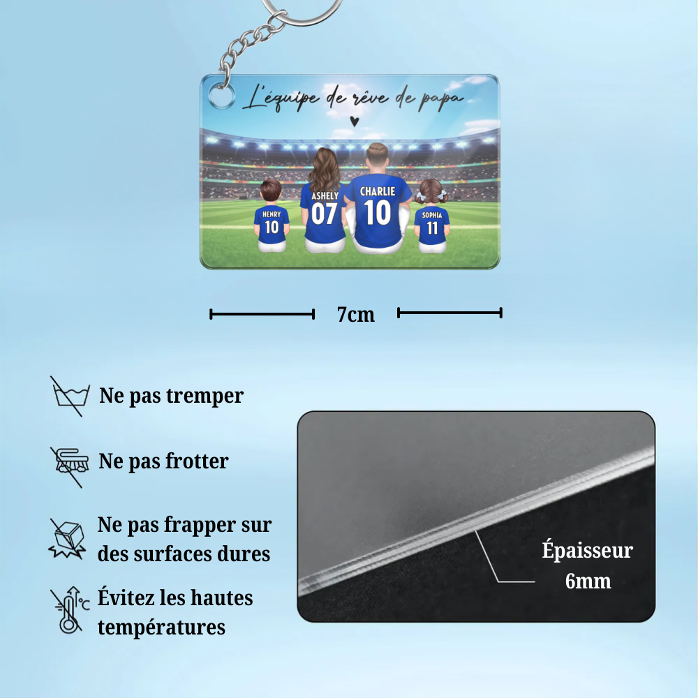 Porte-clés en acrylique personnalisé « Famille de football » – Cadeau pour papa