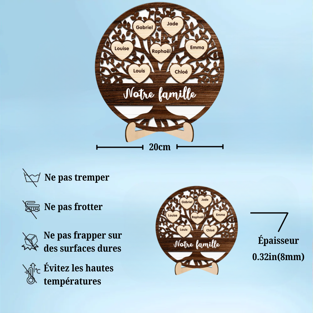 Plaque en bois personnalisée avec arbre généalogique – Cadeau pour la famille