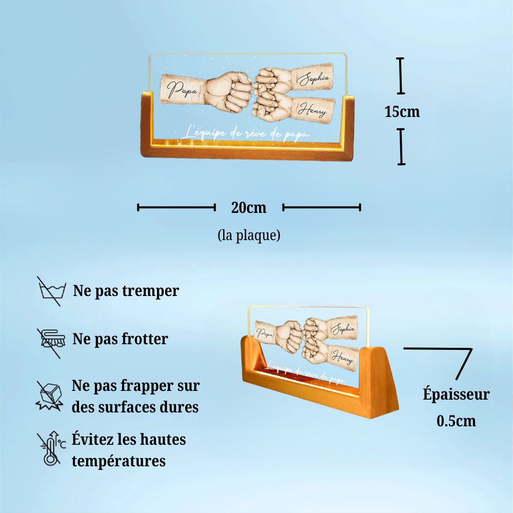 Coup de poing pour papa Veilleuse LED personnalisée avec socle en U