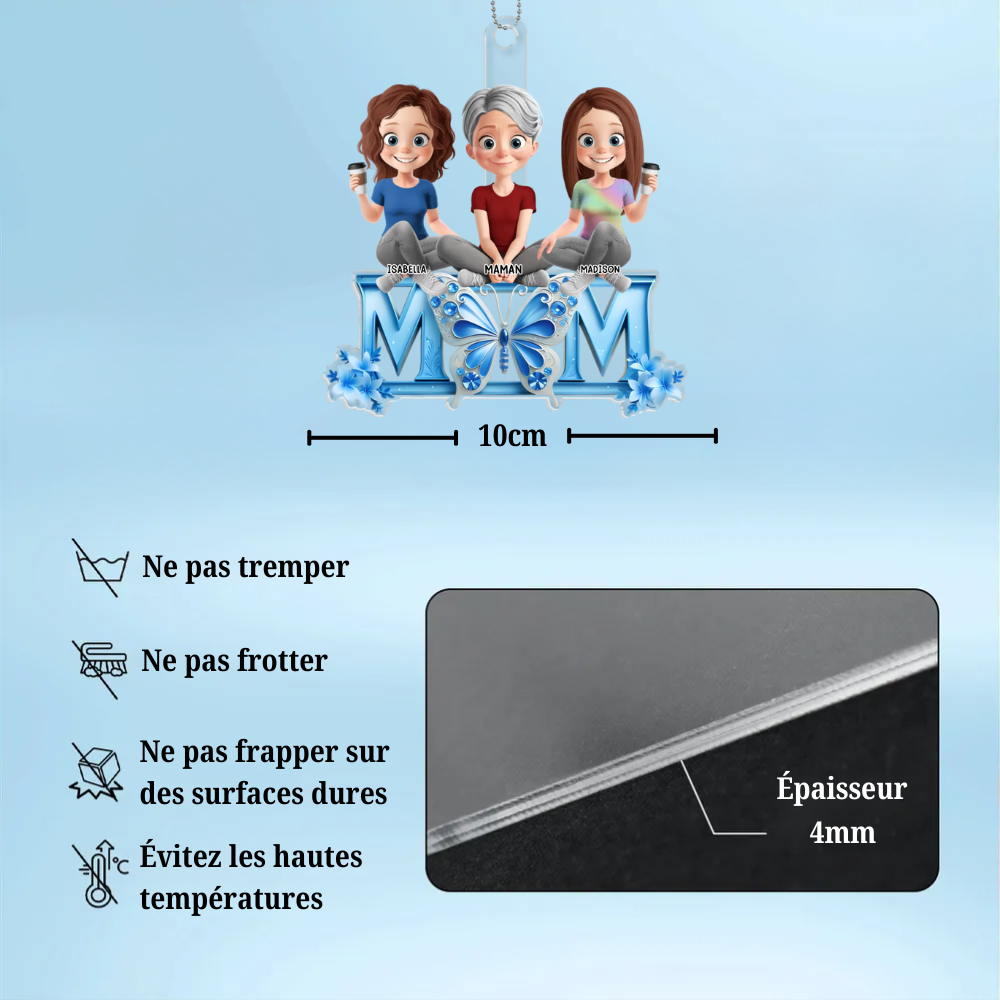 Pendentif en acrylique « MOM » avec maman et filles