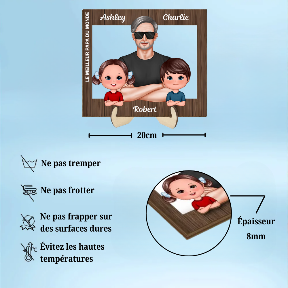 Décoration en bois personnalisé « Meilleur papa du monde » avec papa et enfants – Cadeau pour papa et papi