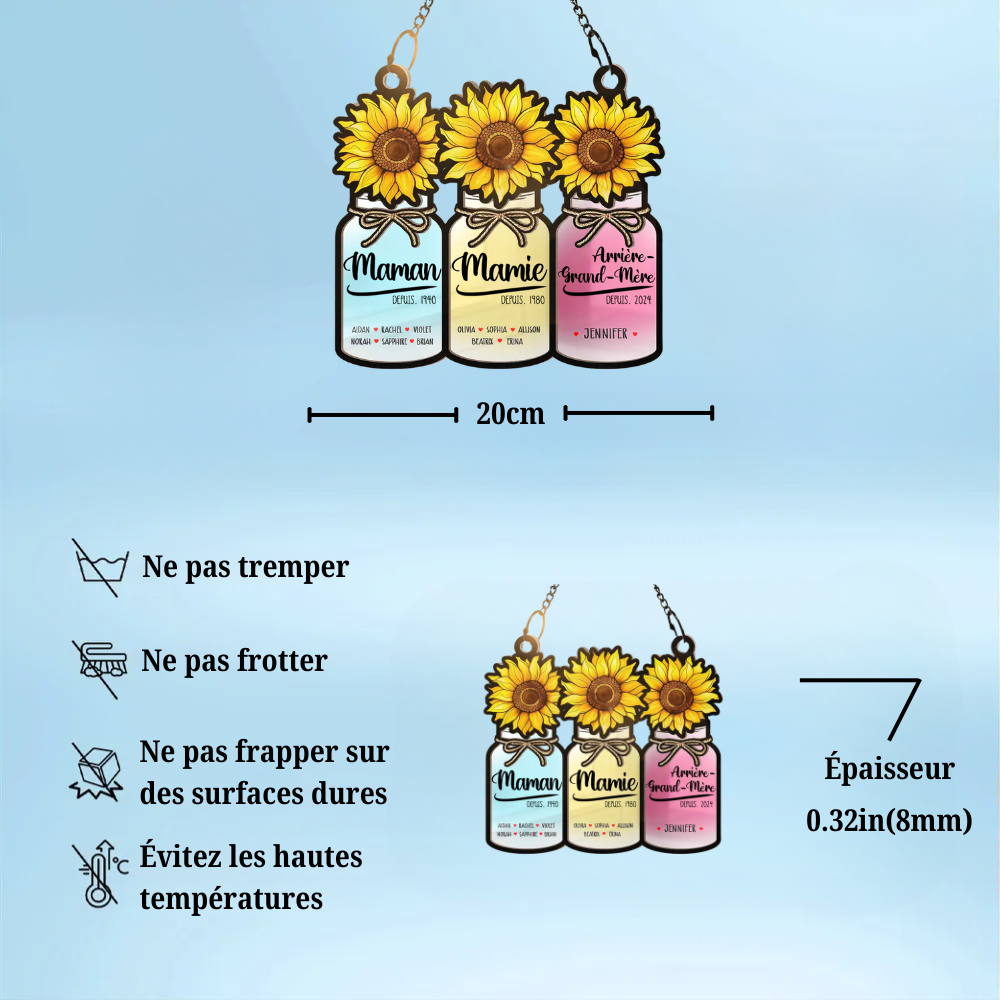 Attrape-soleil personnalisé avec motif de vases – Cadeau pour femme, maman et mamie