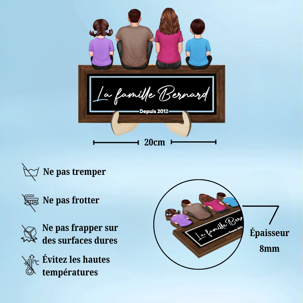 Présentoir en bois personnalisé avec membres de la famille – Plaque en bois avec personnages, chien et chat
