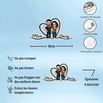Boîte lumineuse LED personnalisée avec couple et noms Cadeau pour couple