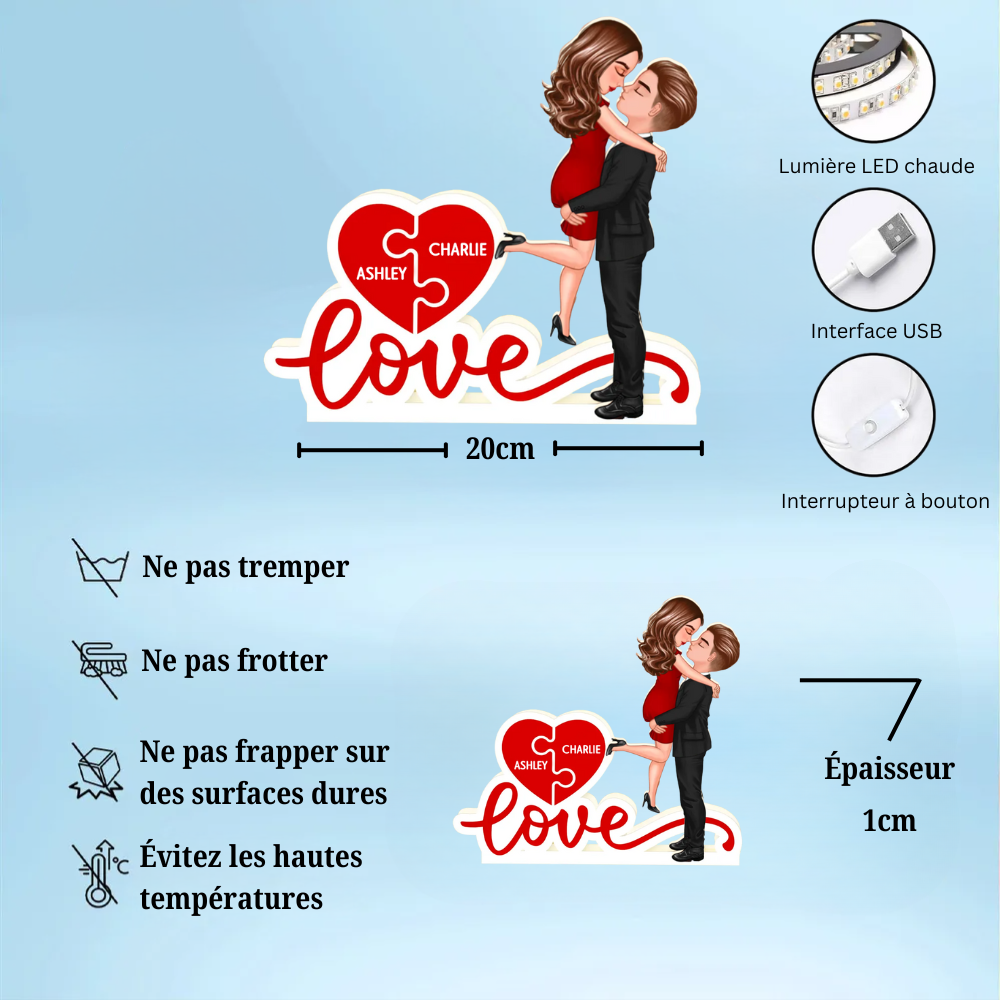 LOVE - Boîte lumineuse LED personnalisée avec couple et noms Cadeau pour couple / couple LGBT