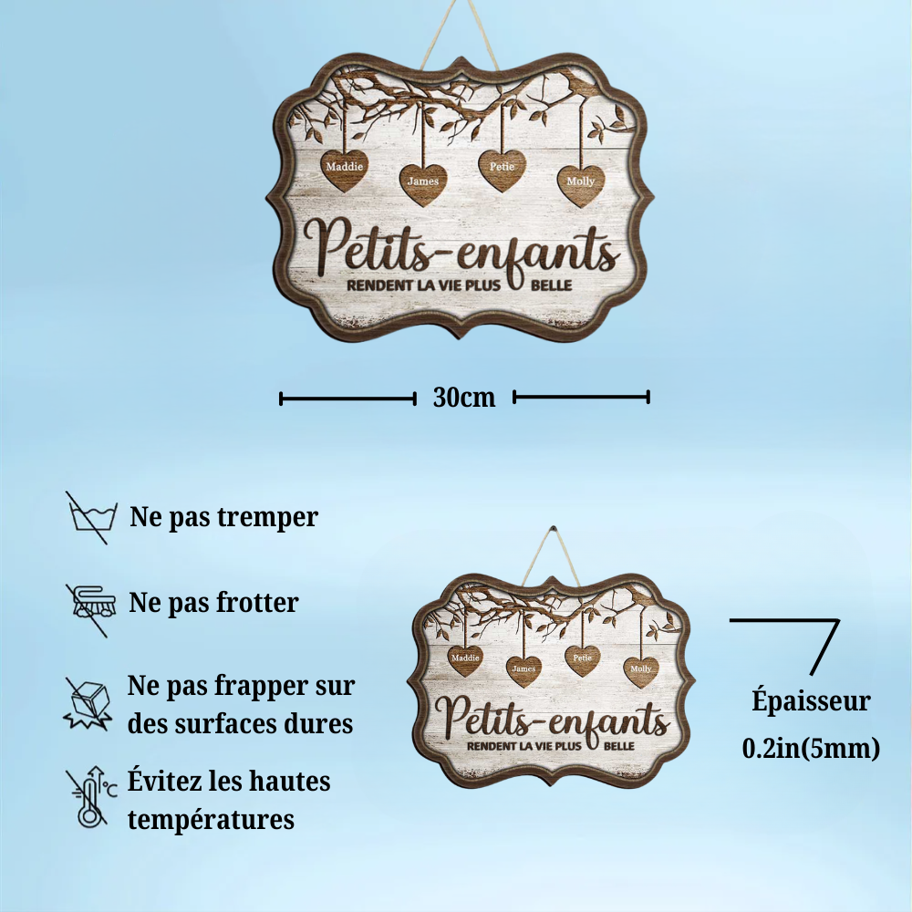 Petits-enfants avec prénoms – Panneau en bois personnalisé, cadeau pour grands-parents