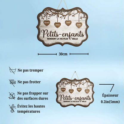 Petits-enfants avec prénoms – Panneau en bois personnalisé, cadeau pour grands-parents