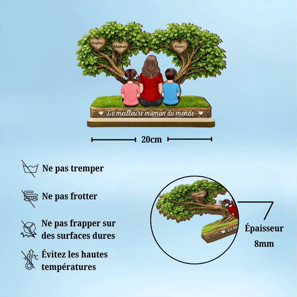 Décoration en bois personnalisé avec figurines de maman et enfants – Cadeau pour maman et mamie