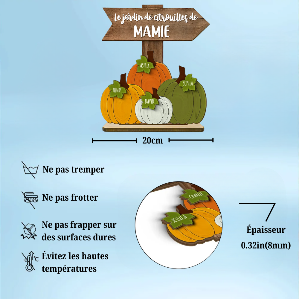 Jardin de citrouilles de Mamie – Plaque en bois personnalisée avec noms