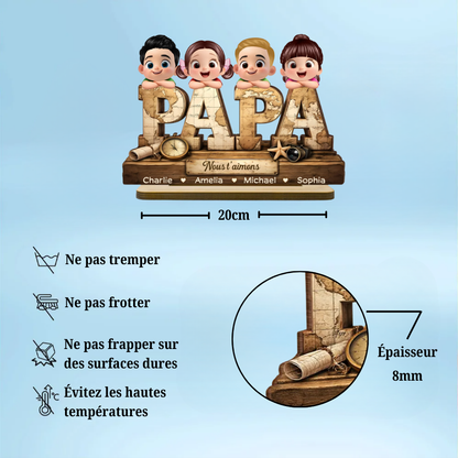 Décoration en bois personnalisé « PAPA » avec enfants – Cadeau pour papa
