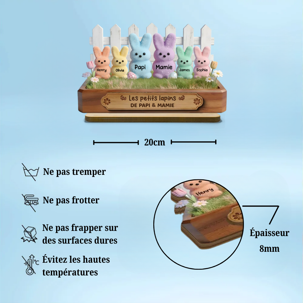 Décoration en bois personnalisé avec lapins – Cadeau pour papi et mamie