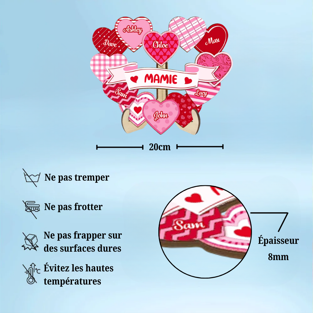 Décoration en bois personnalisé « Les trésors de mamie » avec cœurs – Cadeau pour maman et mamie