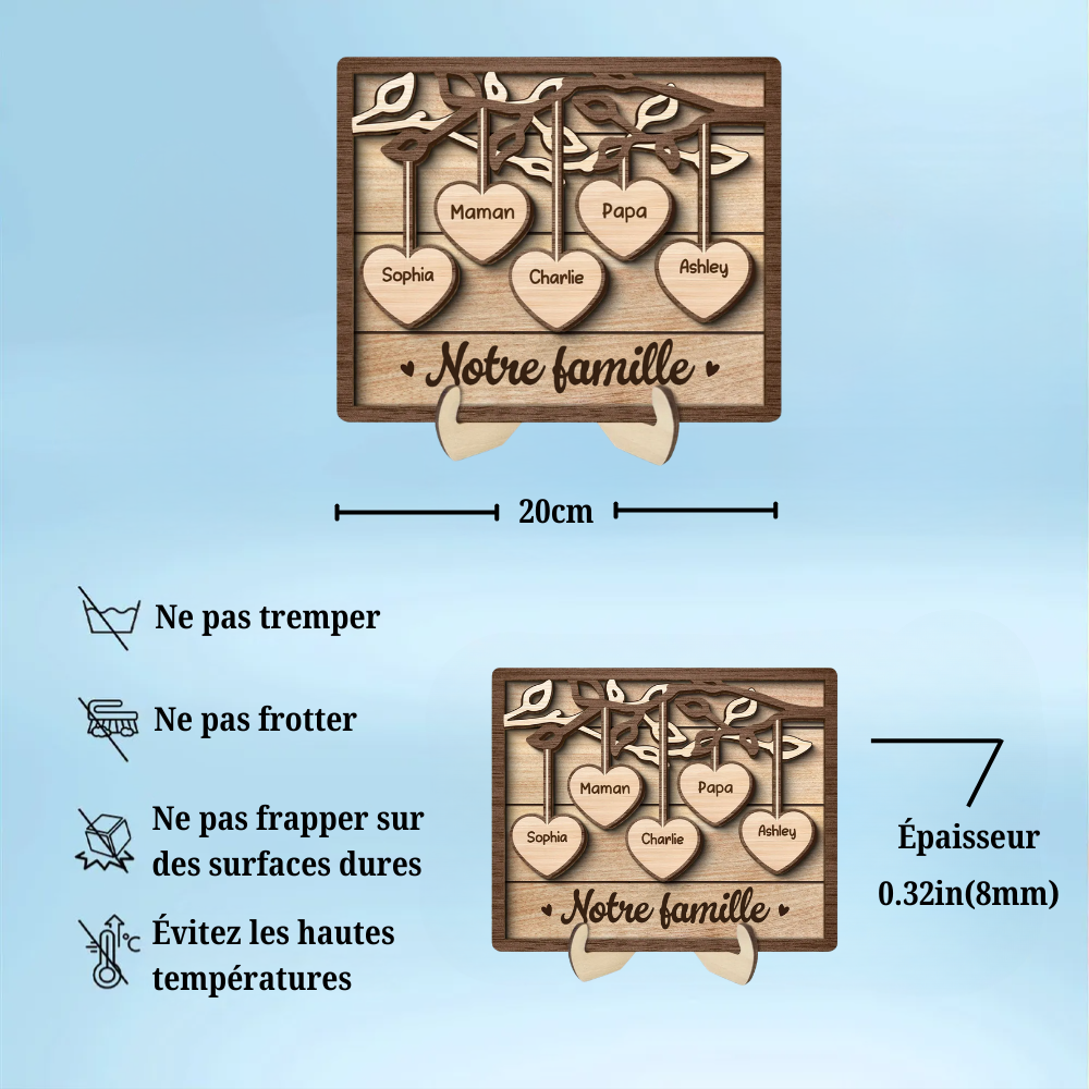 Arbre de famille – Plaque en bois personnalisée avec 2 à 13 prénoms, cadeau pour la famille