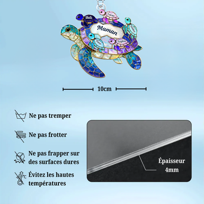 Pendentif en acrylique personnalisé avec tortues marines – Cadeau pour maman et mamie