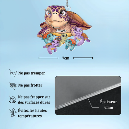 Porte-clés en acrylique avec motif de tortues – Cadeau pour maman et mamie