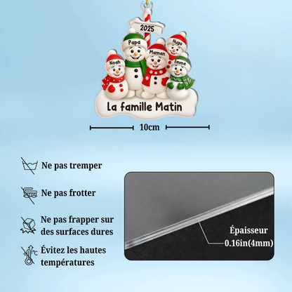 Orement en acrylique avec famille de bonhommes de neige Décoration de Noël personnalisée avec parents et 1 à 4 enfants